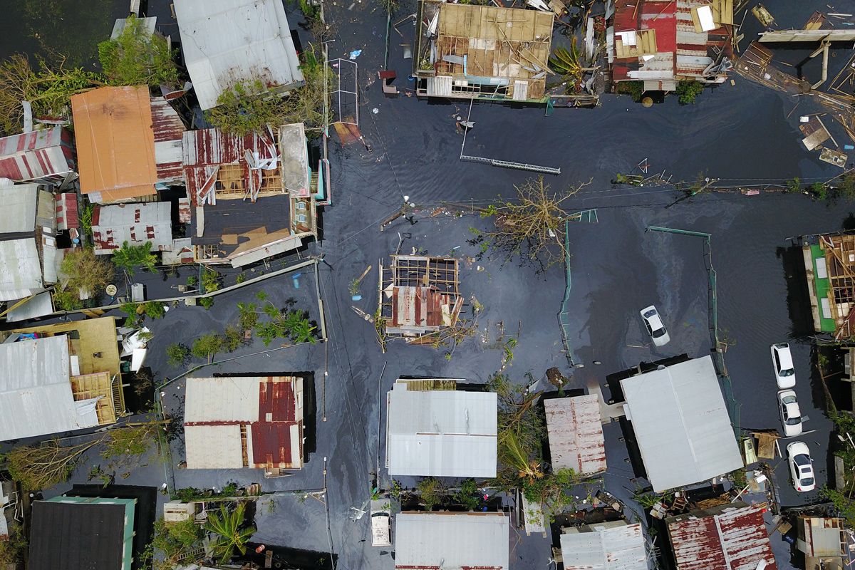 An aerial view of the flooded neighborhood of Juana Matos in Puerto Rico, on Sept. 22, 2017, in the aftermath of Hurricane Maria.