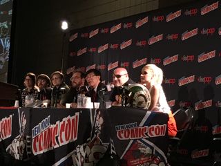 Experts assemble at the "Star Wars: The Science Awakens" panel at New York Comic Con Oct. 8, 2016. (Left to right: Janey Tracey, Christopher Mahon, Mara Wood, Travis Langley, Charles Liu, Eliot Sirota, Monique Renee)