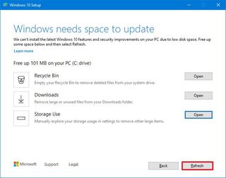 Windows needs space to update settings