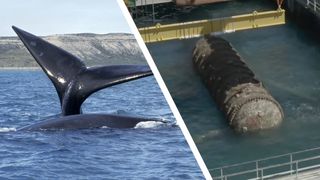 A North Atlantic right whale next to a Microsoft underwater data center