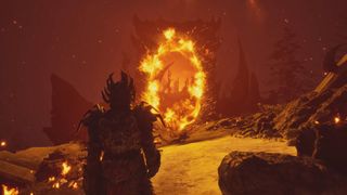 A character facing an open Oblivion gate in The Elder Scrolls 4: Oblivion