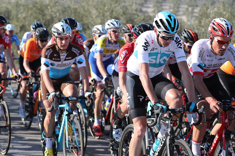 Chris Froome rides in the bunch during stage 2 at Ruta del Sol