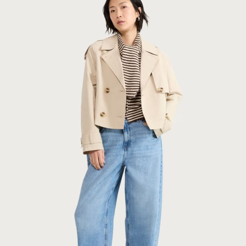 cropped beige trench coat