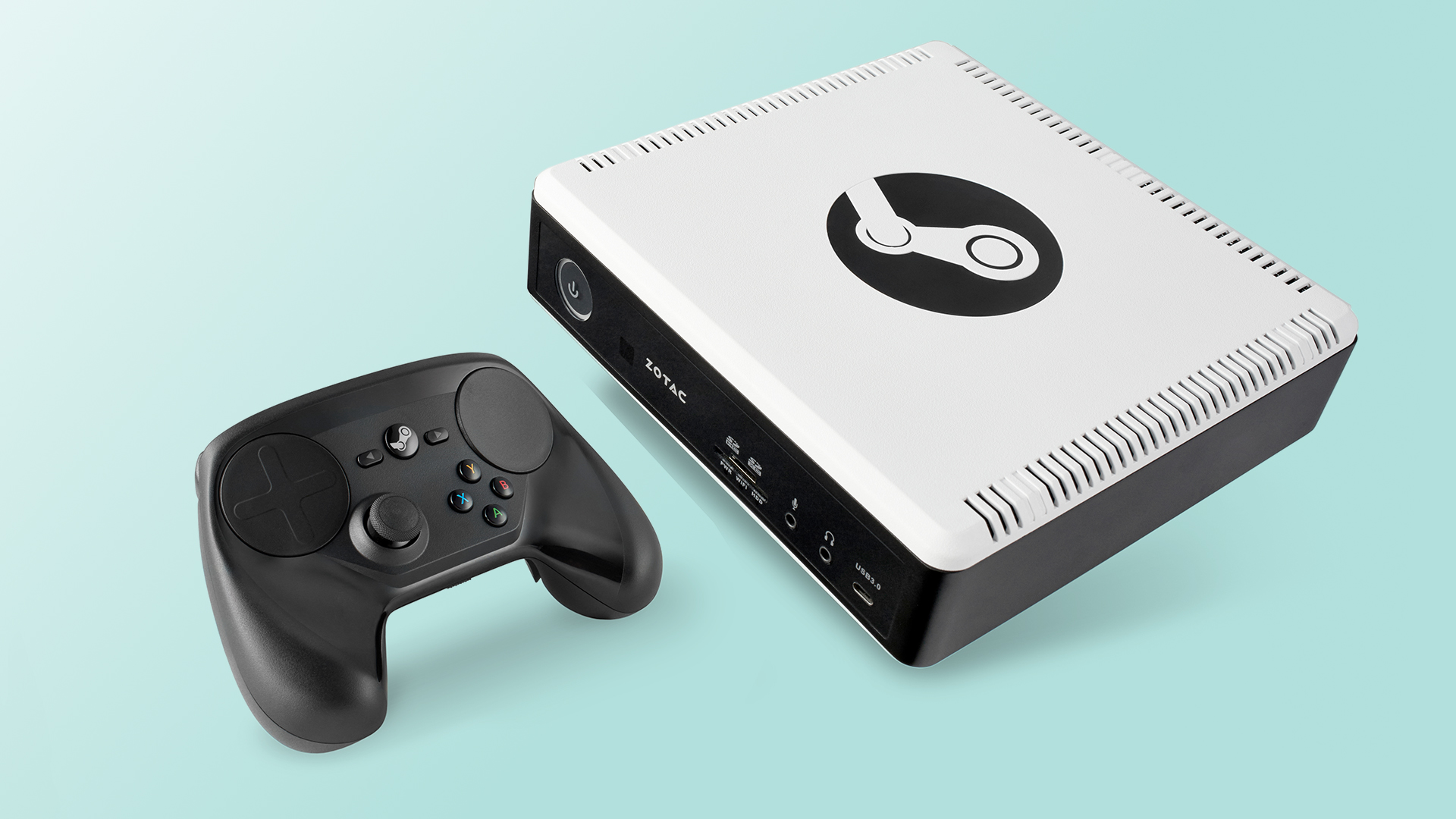 Steam Machine on green background