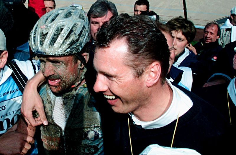 Johan Museeuw and Wilfried Peeters after the former won the 2002 edition of the race