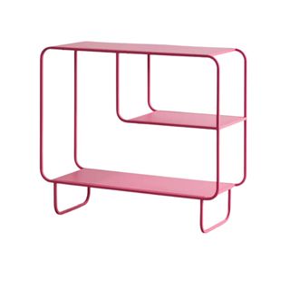 Pink modern metal storage console with multiple tiers