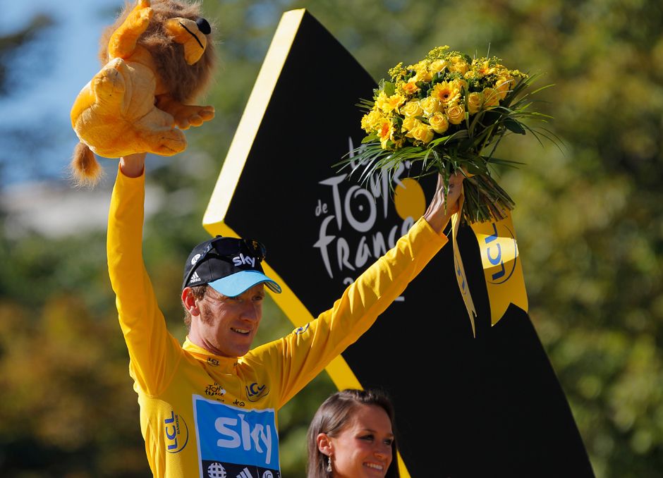 On the podium in Paris at the end of the 2012 Tour de France