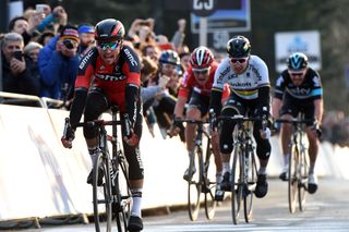 Greg Van Avermaet powers to victory in the 2016 Omloop Het Nieuwsblad. Photo: Graham Watson