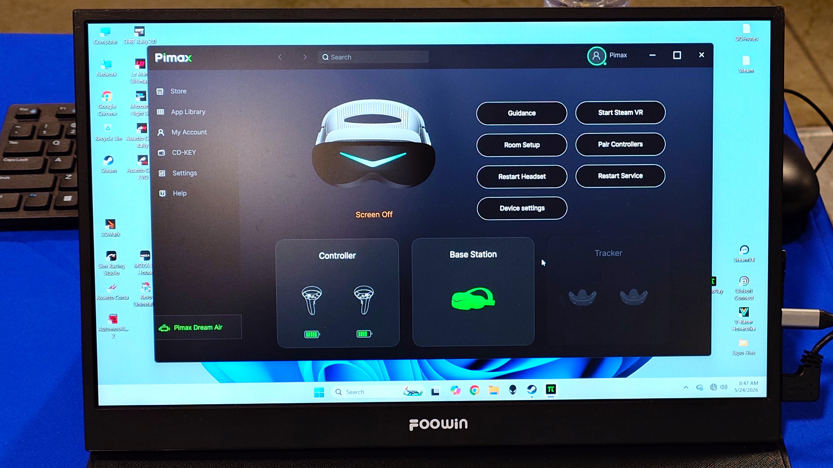 Windows 11 running the Pimax Dream Air companion application.