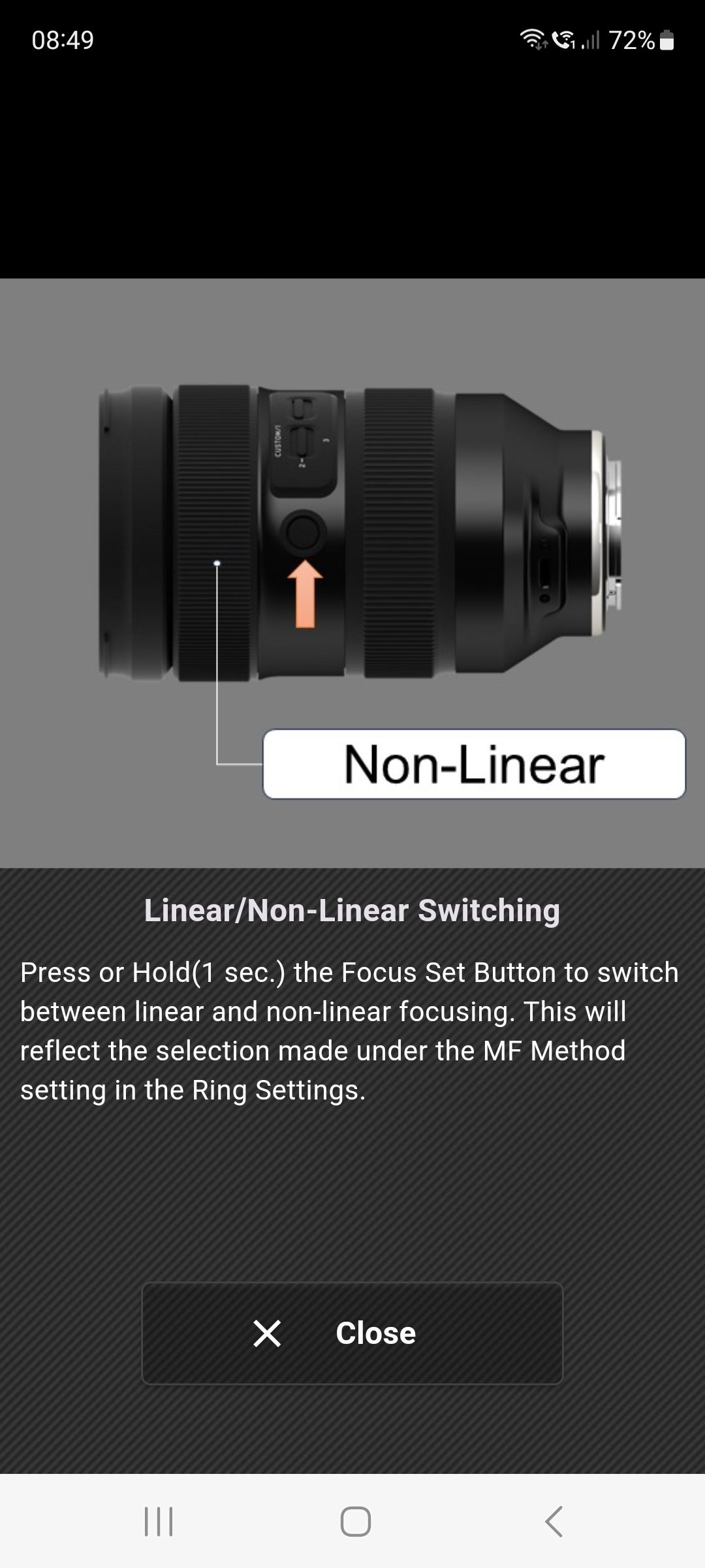 Tamron-Link smartphone app screengrab