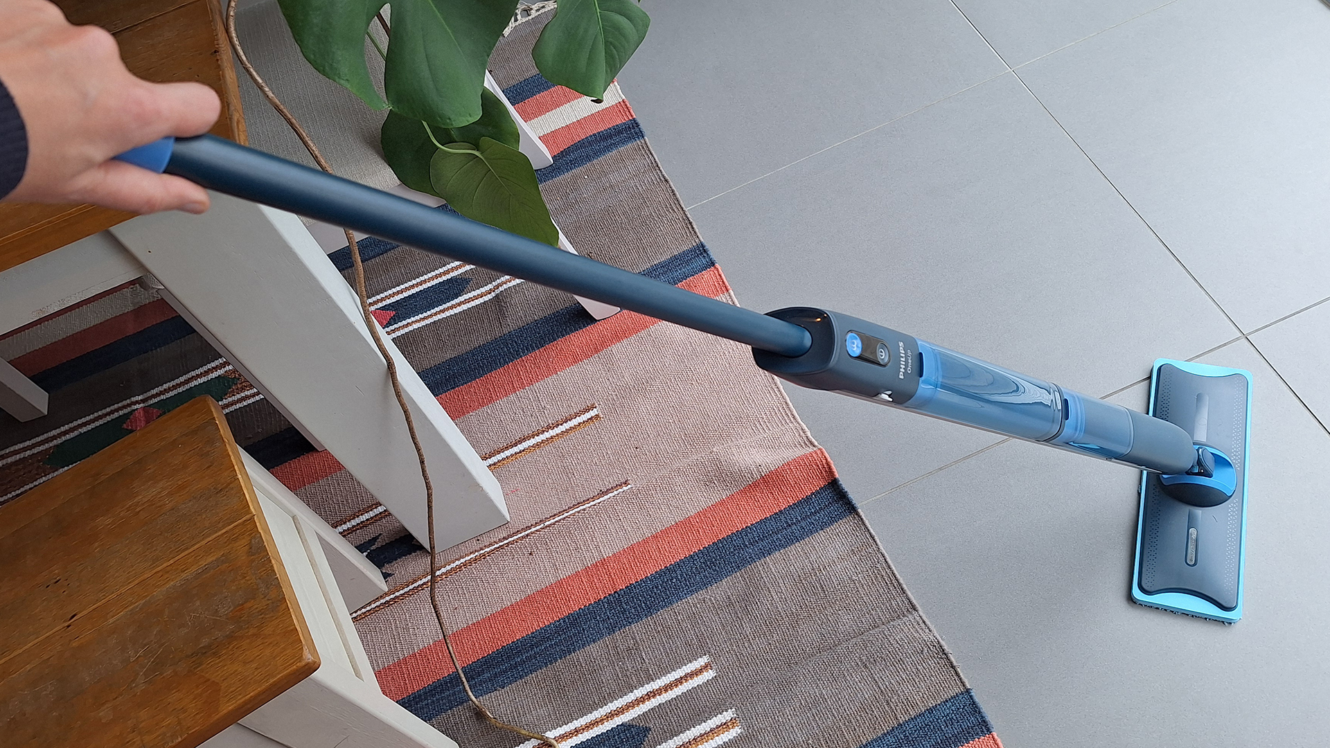 Philips OneUp 5000 electric mop in reviewer's kitchen
