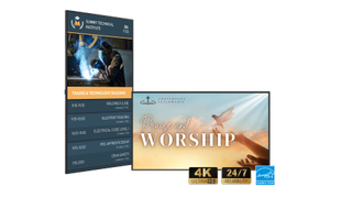 The new Planar Simplicity E Series for digital signage showing house-of-worship content. 