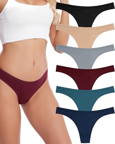 Anzermix Women's Breathable Cotton Thong Panties Pack of 6 (6-Pack Dark Vintage, Small)