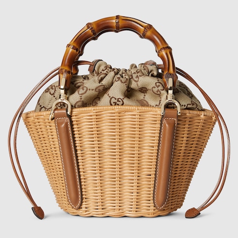 Wicker Mini Basket Bag With Bamboo