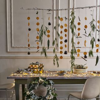 dining table with christmas hanging decoration
