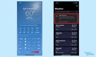 Turning on notifications for weather app