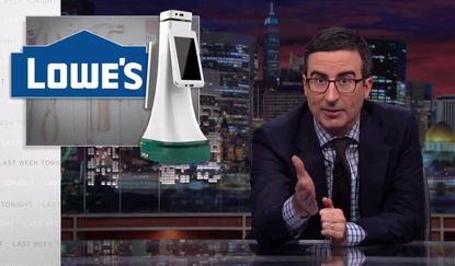 Robotic sales help at home improvement stores is a terrible idea. John Oliver and Nick Offerman explain why.