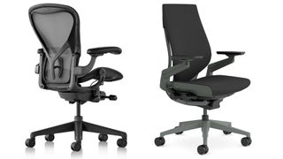 Herman Miller Aeron chair and Steelcase Gesture chair side-by-side