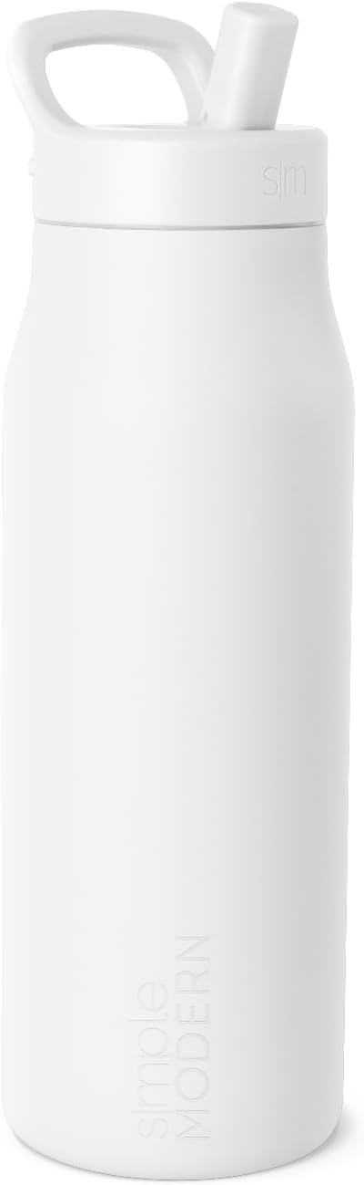 Simple Modern Water Bottle With Push Button Straw Lid | Ceramic-Lined Insulated Stainless Steel | Travel Water Bottles for Gym & Sports | Leak Proof | Mesa Signature Collection | 34oz, Arctic Blue