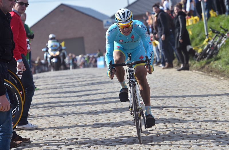 Alexey Lutsenko (Astana) after his attack on the Koppenberg