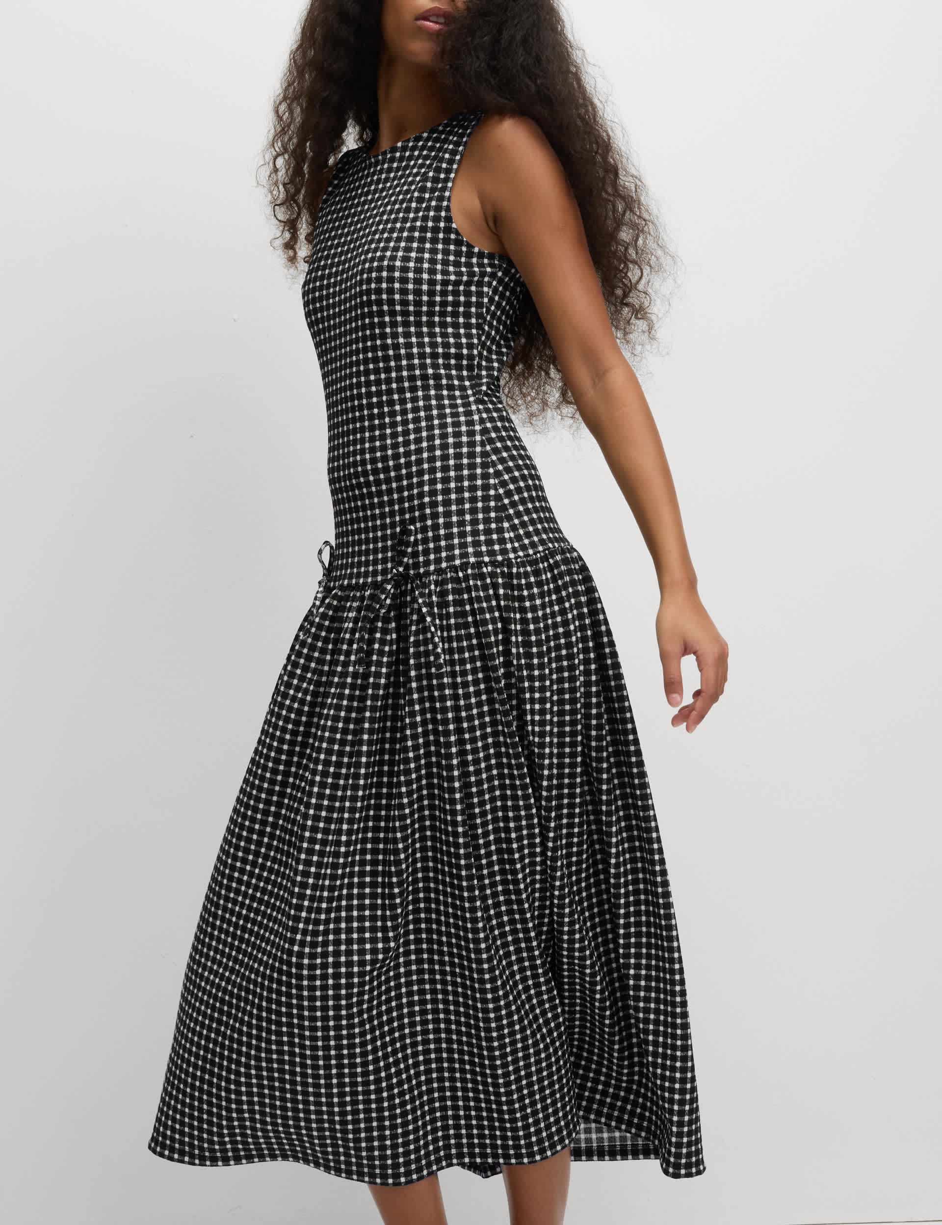 Checked Midi Waisted Dress