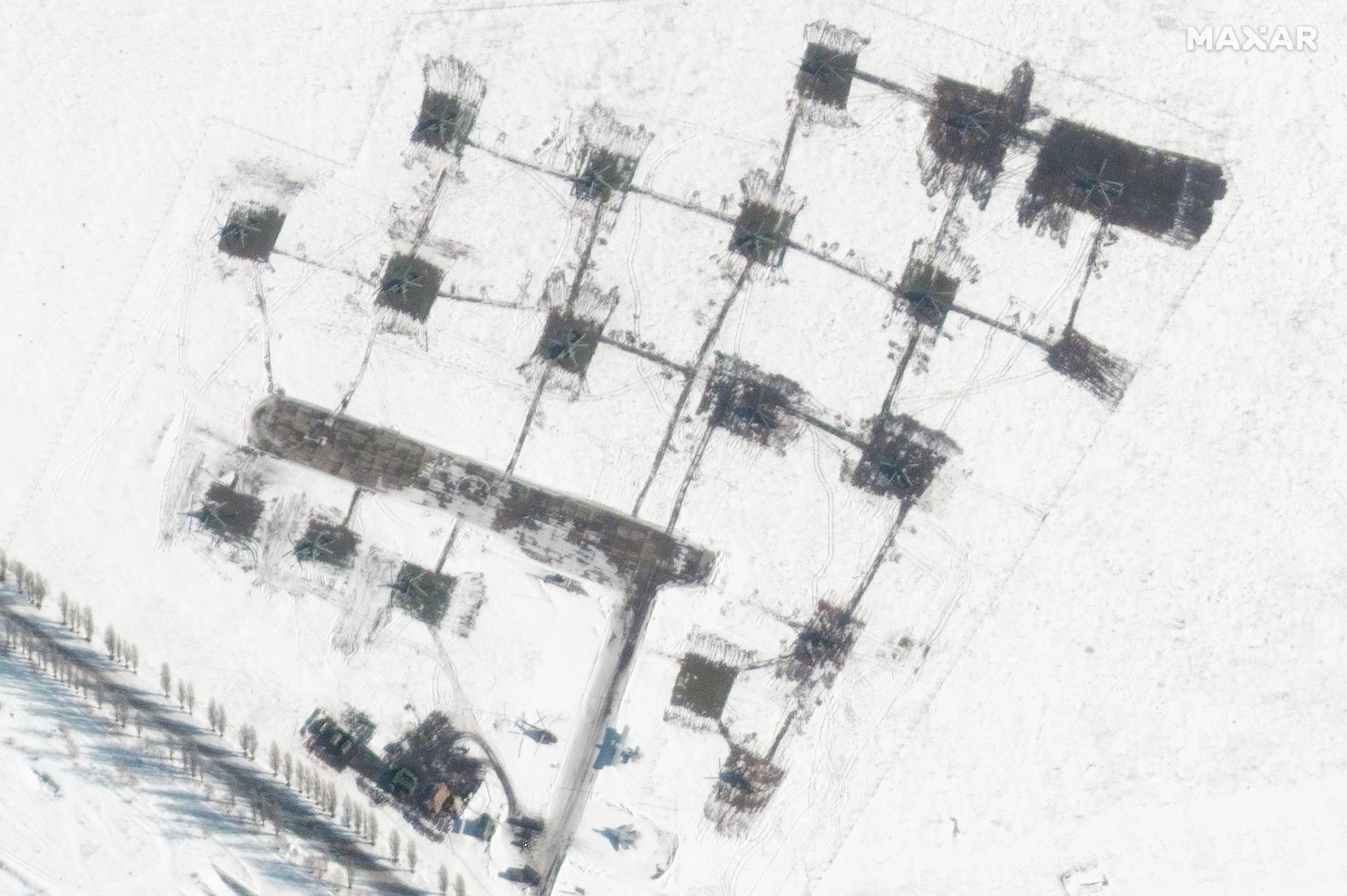 Helicopters in Belgorod in Russia, as seen on Feb. 13, 2022.