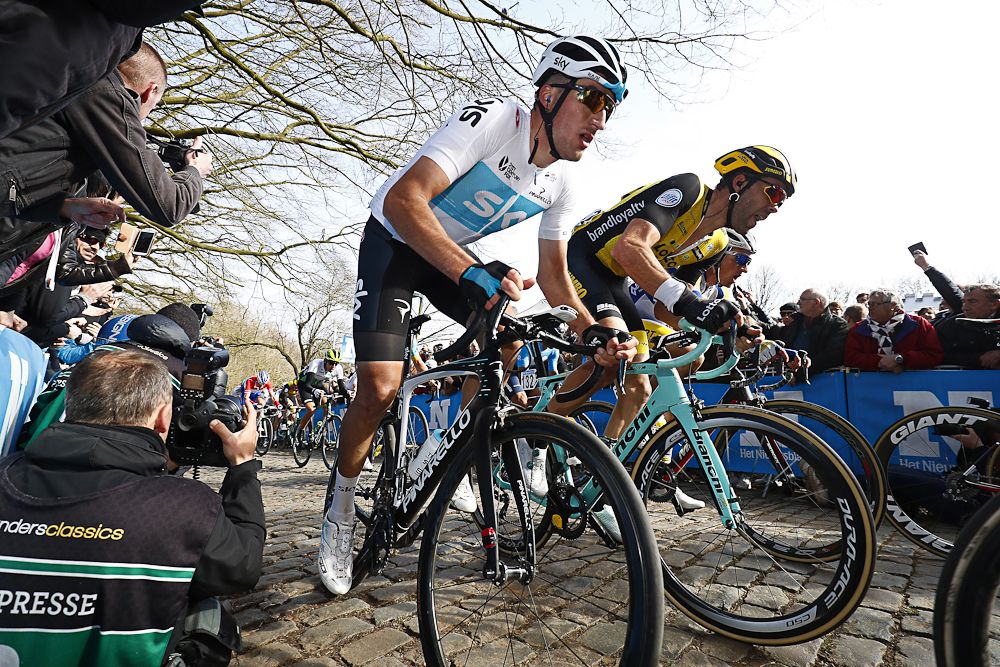 Gianni Moscon (Team Sky) on the cobbles