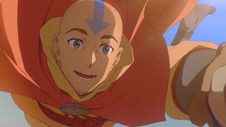 Aang flies through the air