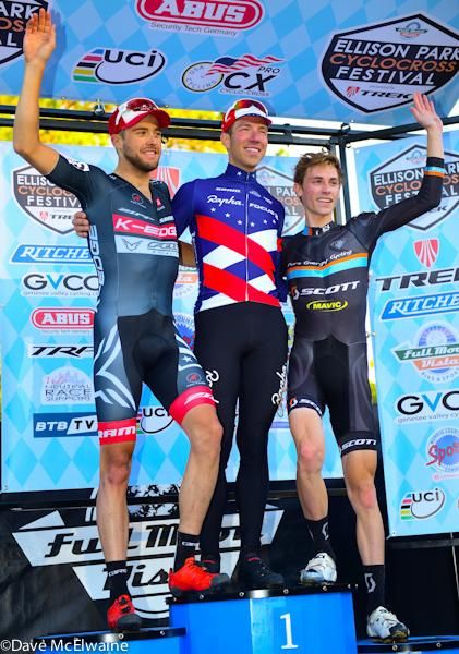 Mens Podiium (L to R) Danny Summerhill (Garmin Felt) 2nd, Jeremy Powers (Rapha Focus) 1st, Cameron Dodge (Pure Energy) 3rd