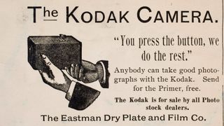 Uno de los anuncios originales de la cámara Kodak de 1889, muy adelantada a su tiempo.