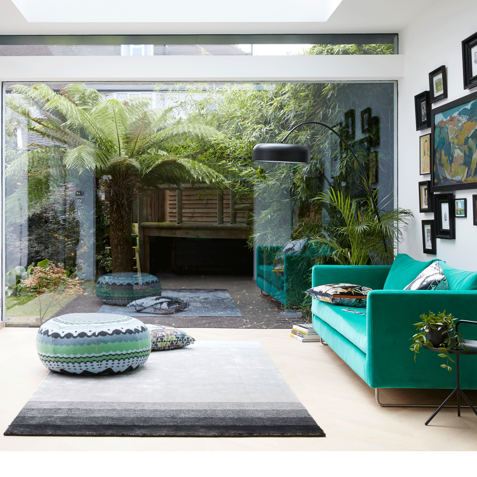 Living room with glass wall