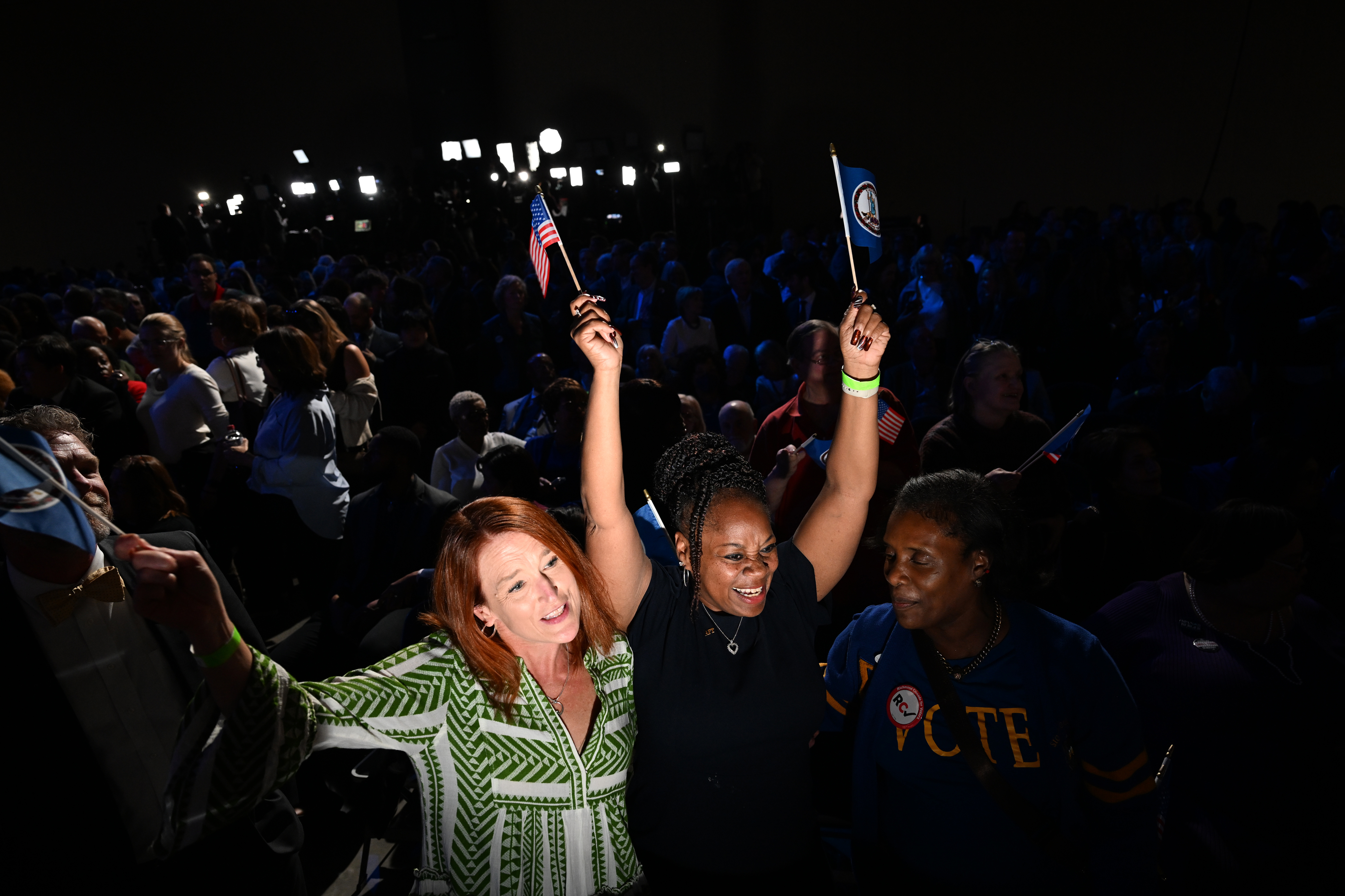 Supporters cheer during election night in Richmond, Virginia.