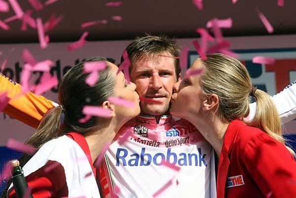Overall leader Denis Menchov (Rabobank) on the podium.