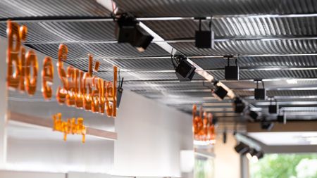 Cameras and sensors on the ceiling of a cashierless Sensei Continente Labs supermarket in Lisbon, which uses artificial intelligence to track consumers' purchases