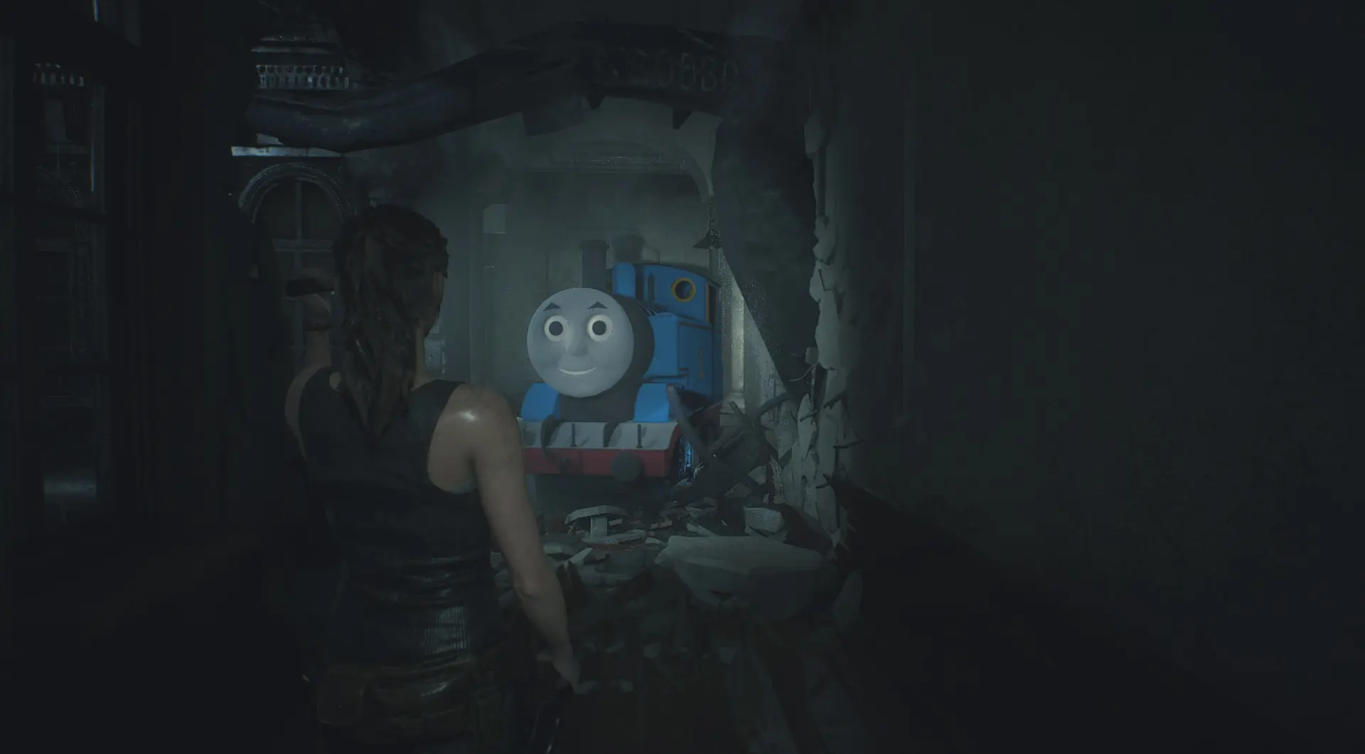 Thomas The Tank Engine over MR X mod for Resident Evil 2