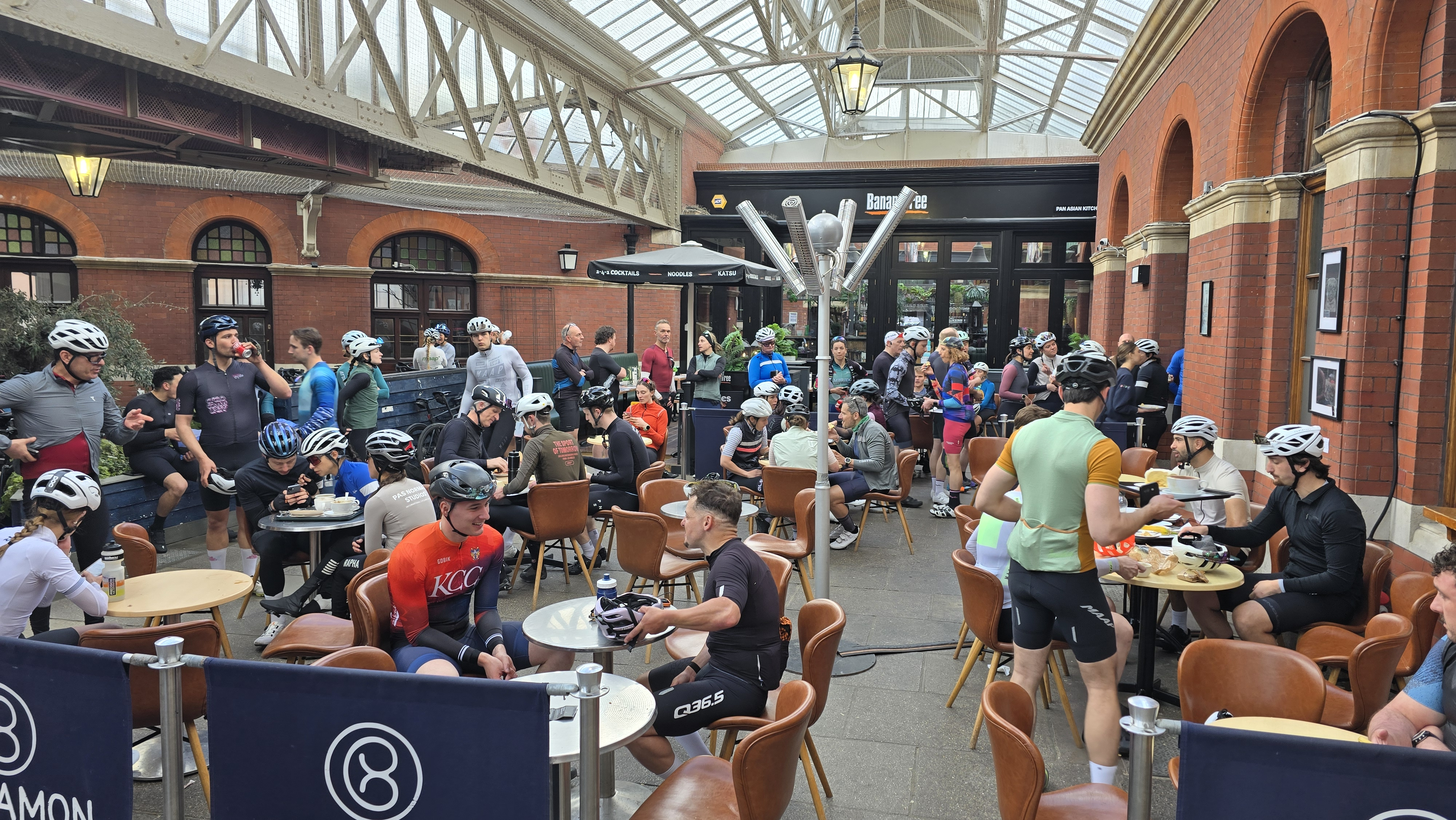 Cyclists in coffee shop