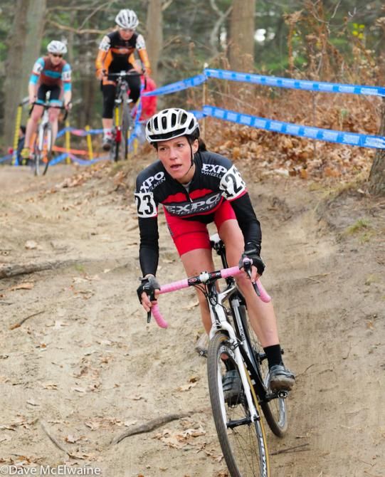 Vickie Monahan (Expo Racing) descending out of the woods
