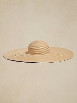 Wide brimmed beach hat, yellow brown