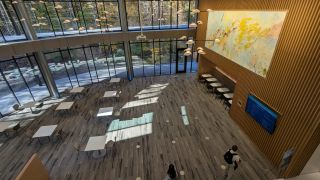 The lobby of UNC Chapel Hill's new academic building. 