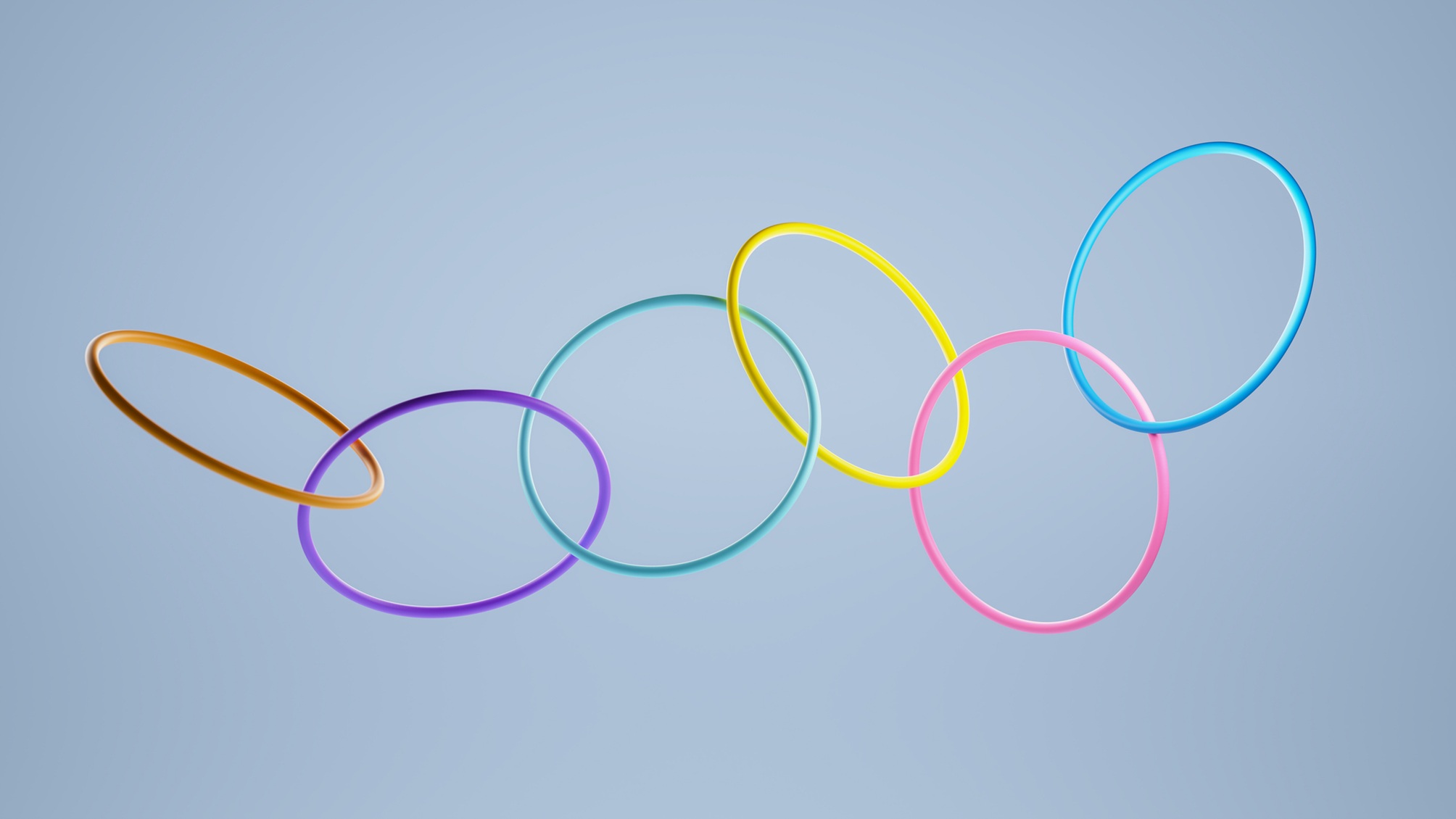 Six colorful rings all linked together.