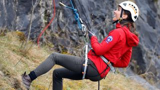 Catherine, Princess of Wales takes part in a Central Beacons Mountain Rescue Team abseiling training exercise