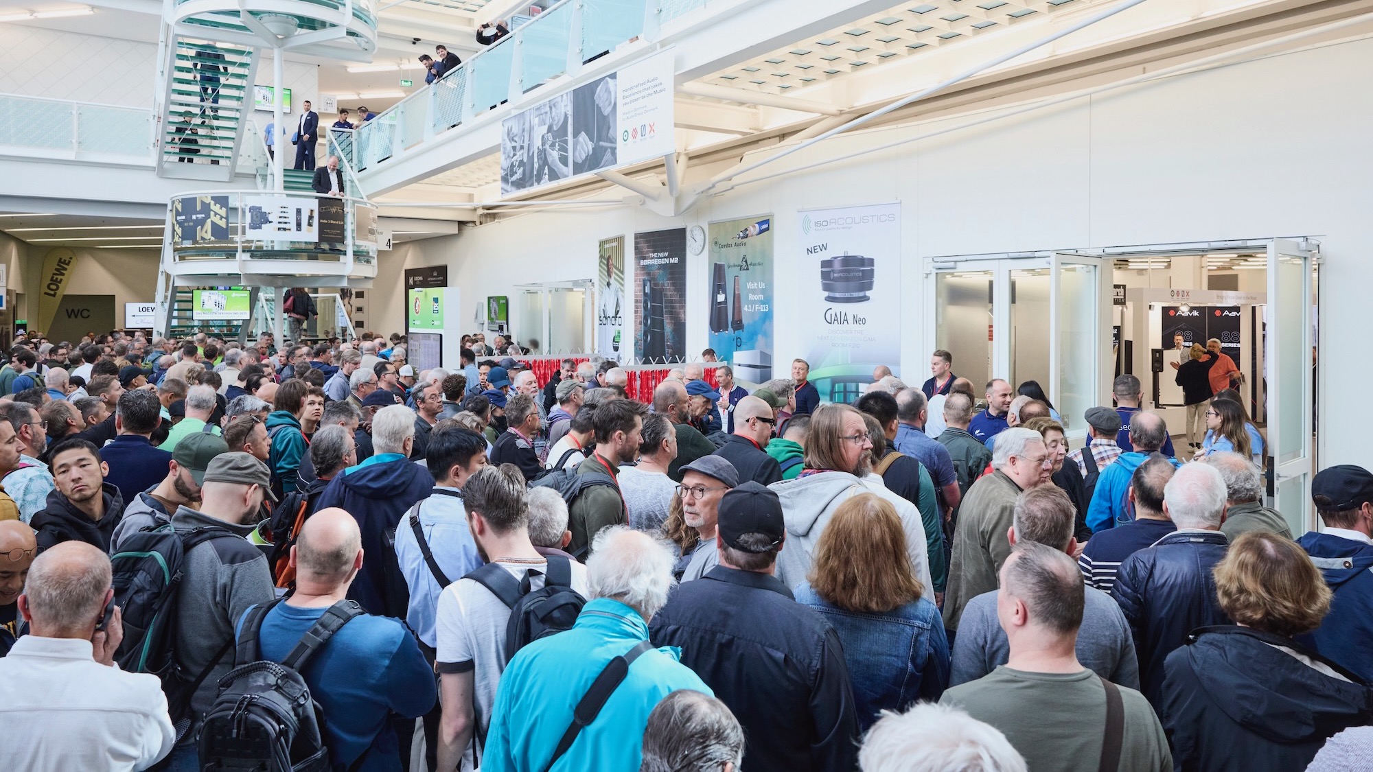 A crowded foyer at the Munich High End Show 2025.