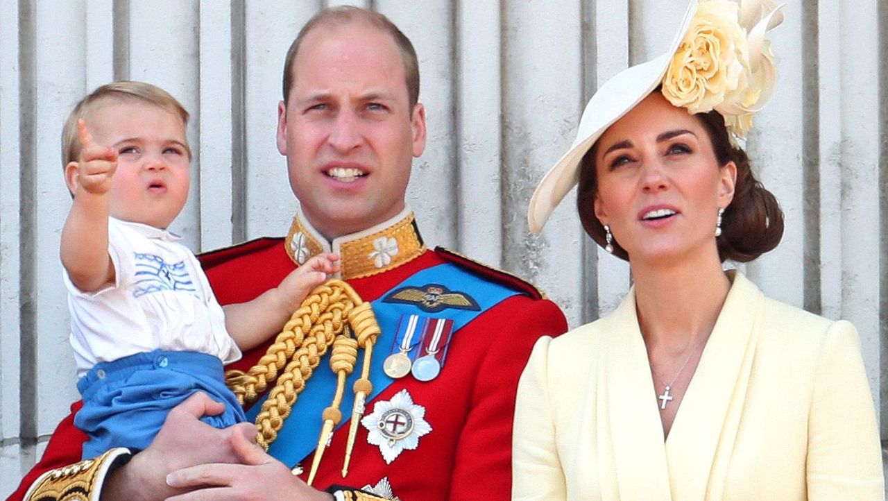 london, england june 08 prince louis, prince george, prince william, duke of cambridge, princess charlotte and catherine, duchess of cambridge during trooping the colour, the queens annual birthday parade, on june 08, 2019 in london, england photo by chris jacksongetty images