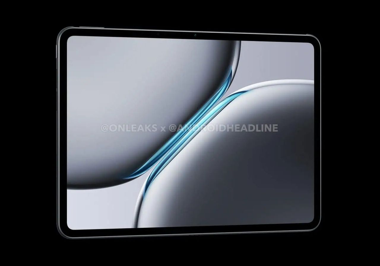 Leaked images of the OnePlus Pad 2 in silver angled