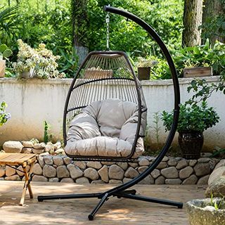 Egg Chair Hammock Chair Basket Chair Hanging Swing Chair Uv Resistant Cushion With Stand for Indoor Bedroom Outdoor Garden Backyard