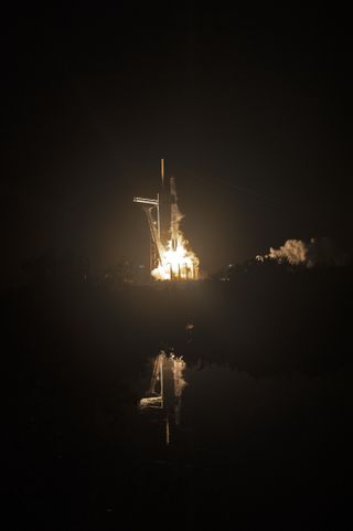 A SpaceX Falcon 9 rocket launches the first Crew Dragon spacecraft from Launch Complex 39A of NASA's Kennedy Space Center on March 2, 2019. 