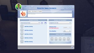 All the small business options in the menu in The Sims 4 Businesses and Hobbies