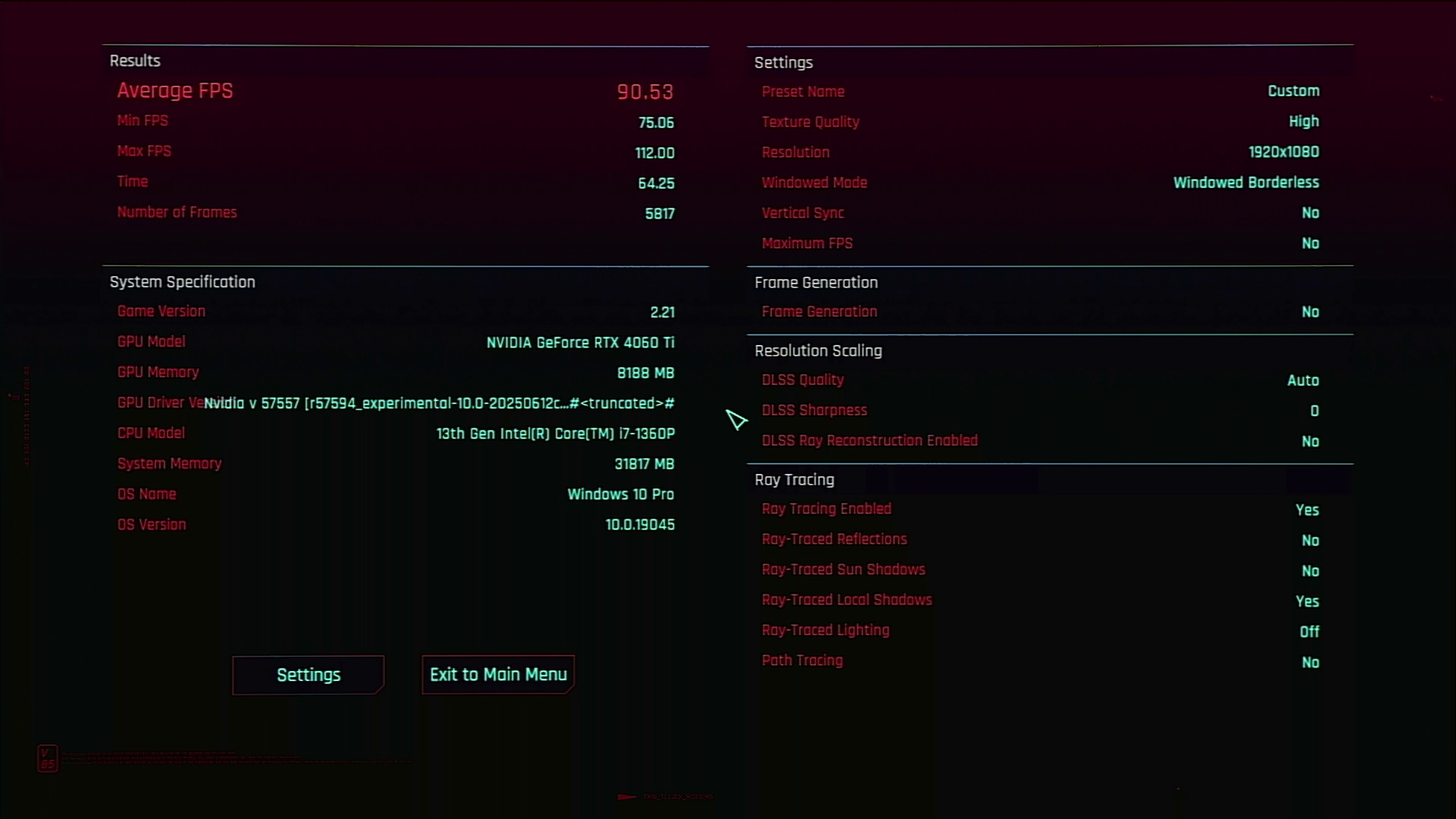 Cyberpunk 2077 Benchmark 1