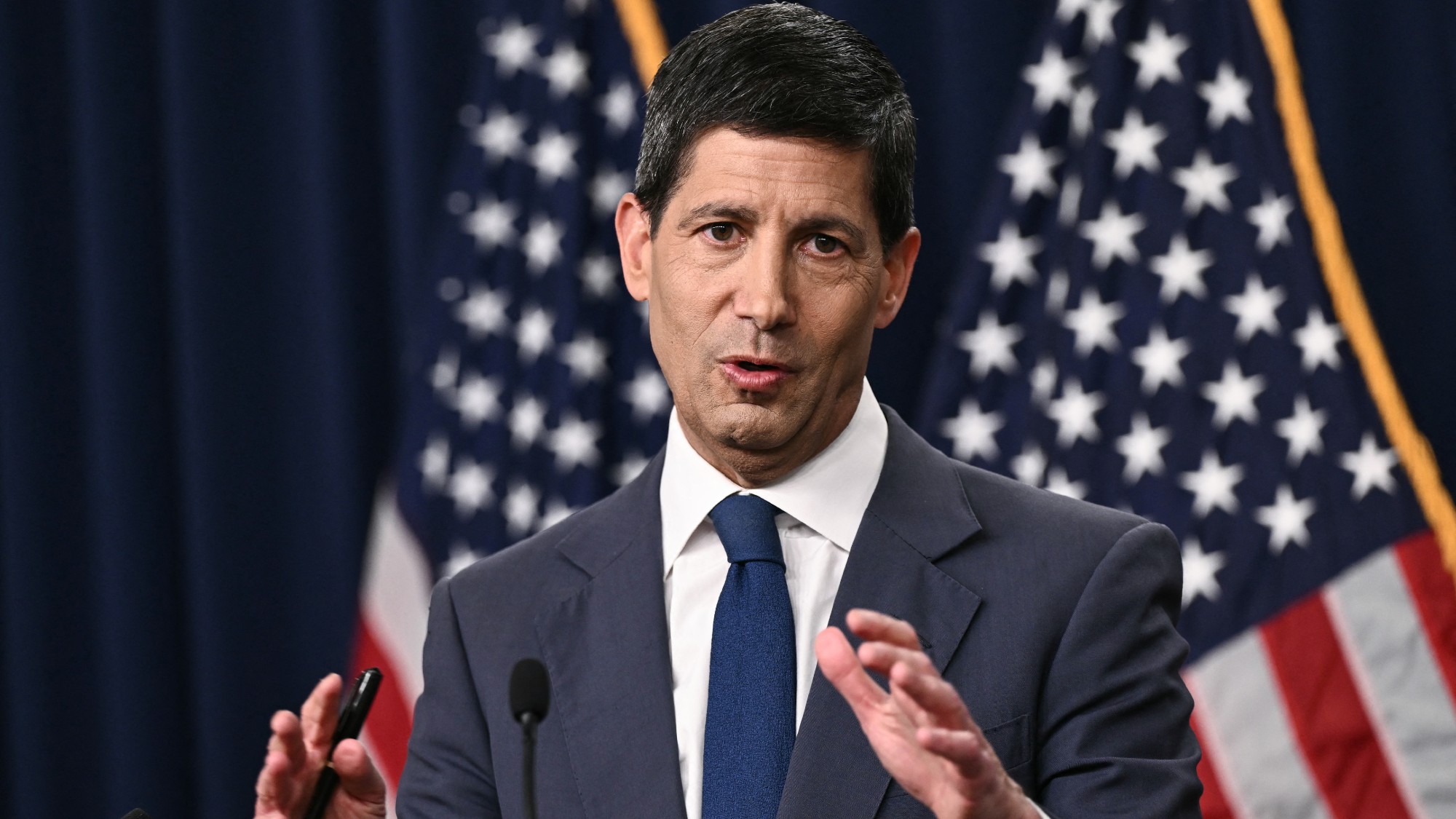 Chair of the Federal Reserve Kevin Warsh speaks during a news conference at the William McChesney Martin Jr. Federal Reserve Board Building in Washington, DC, on July 29, 2026