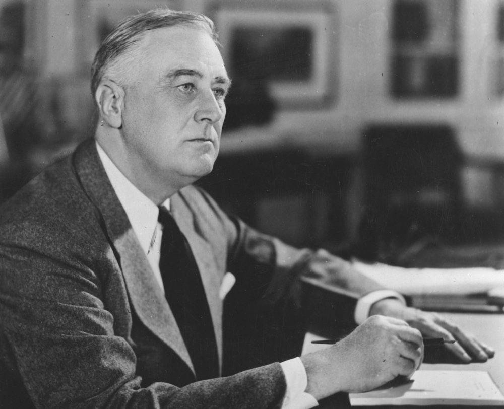 The idea of using a president&#039;s first 100 days in office as a way to evaluate him began in 1933 with Franklin D. Roosevelt, shown here in the White House in 1941.